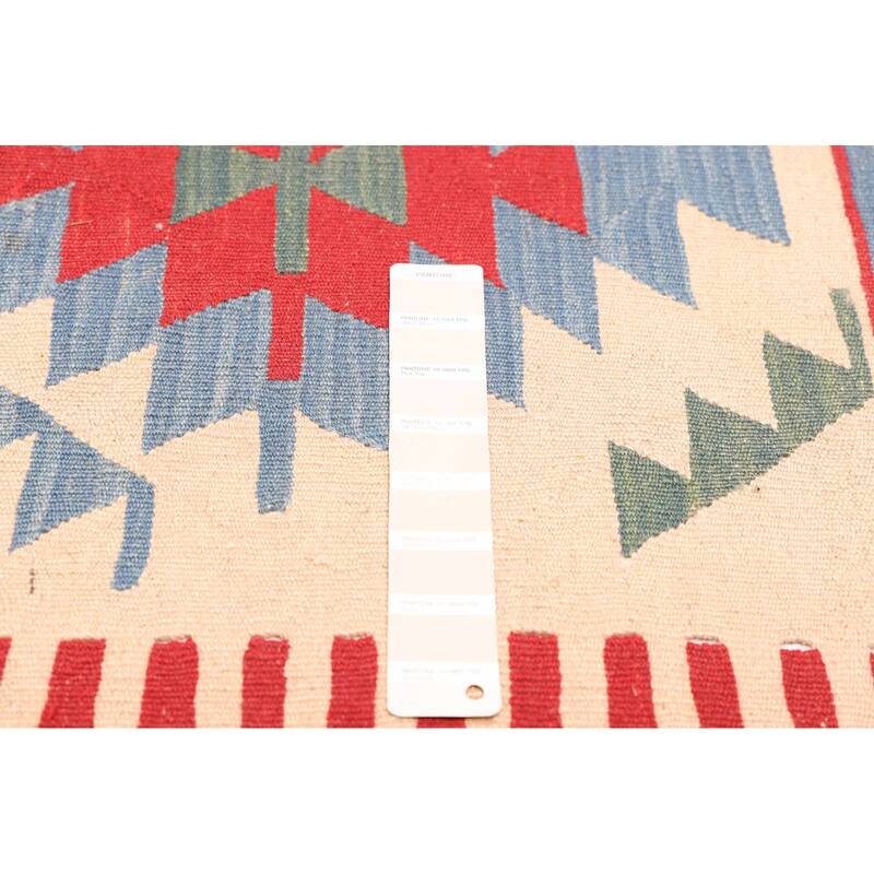 ECARPETGALLERY Flat-Weave Bold and Colorful Ivory Wool Kilim - 3'10 x 5'10