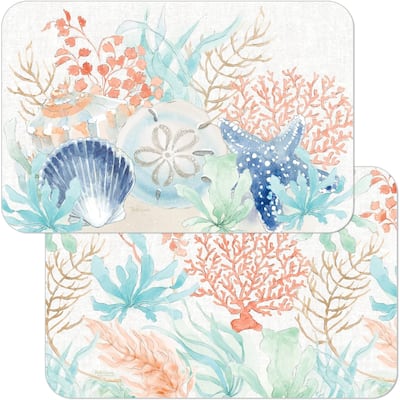 Seaside Reversible Easy Care Flexible Plastic Placemat 4 Pack Made in The USA BPA Free Easily Wipes Clean