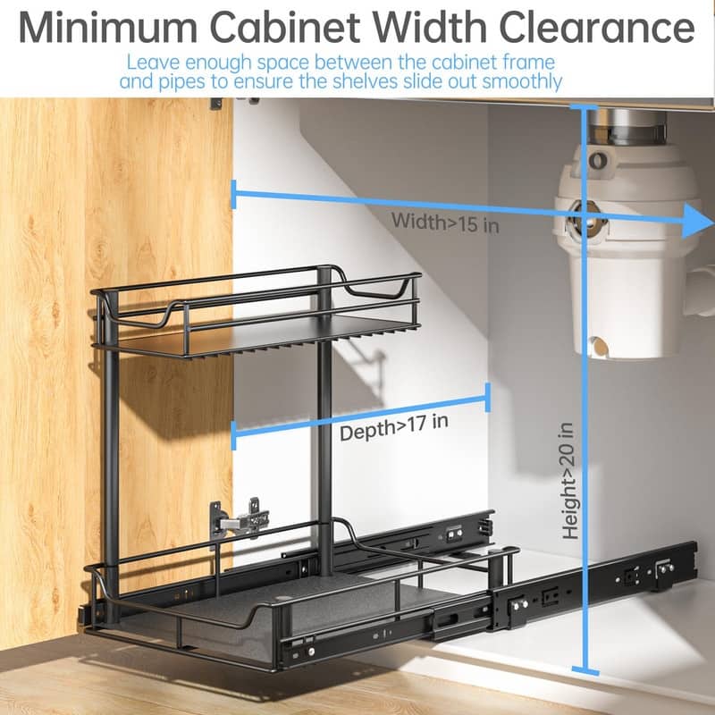 Under Sink Organizer with Slide - 16.9"D x 13.4"W x 15.7"H