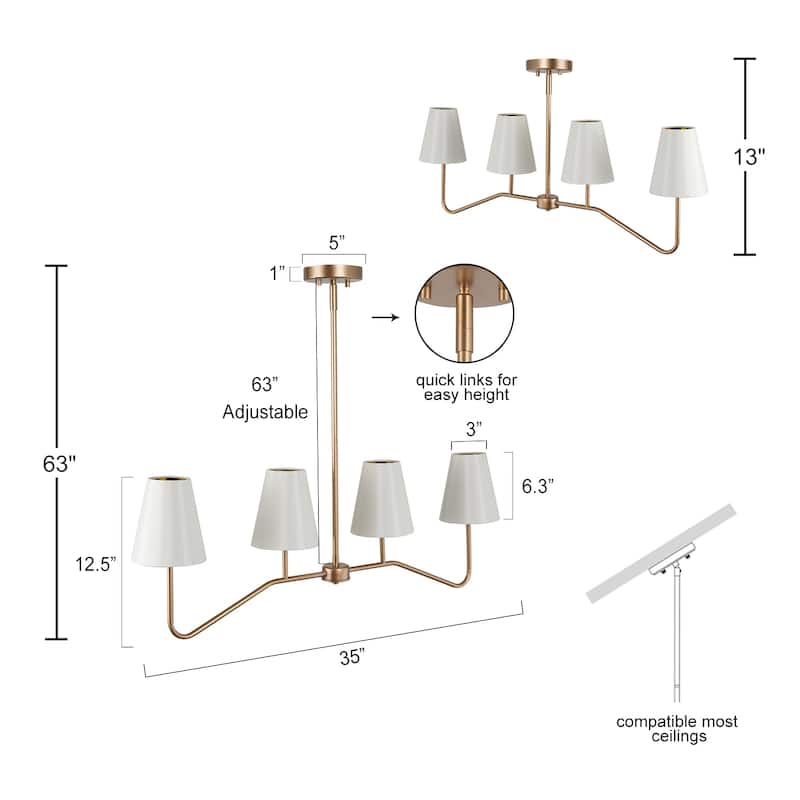 Modern Farmhouse 4-Light Gold Chandelier Fabric Kitchen Island Light