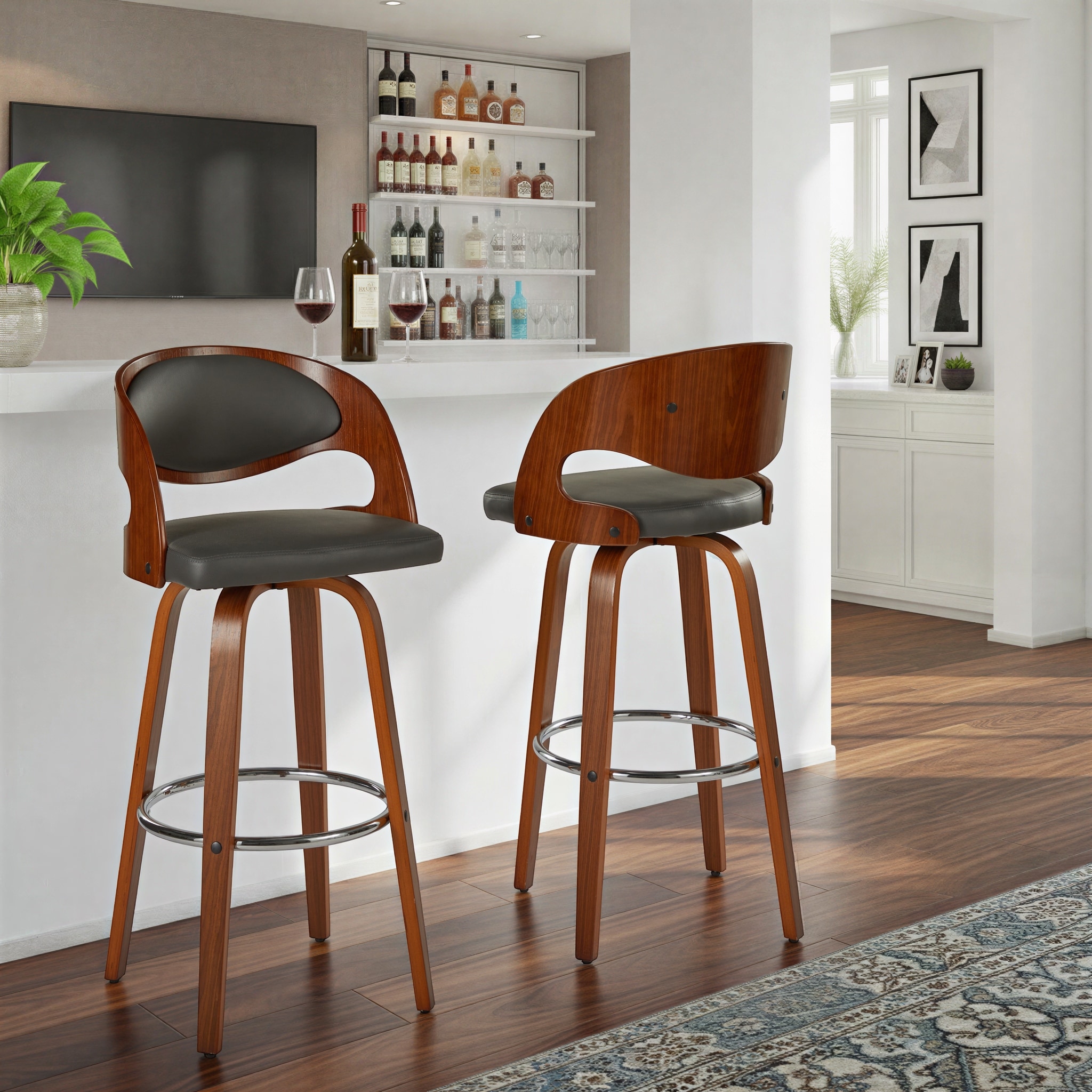 Carson Carrington Visby 30" Fixed-Height Bar Stool with Bent Wood Legs (Set of 2)