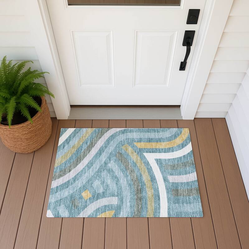 Machine Washable Indoor/ Outdoor Modern Jalen Chantille Rug - Teal - 1'8" x 2'6"
