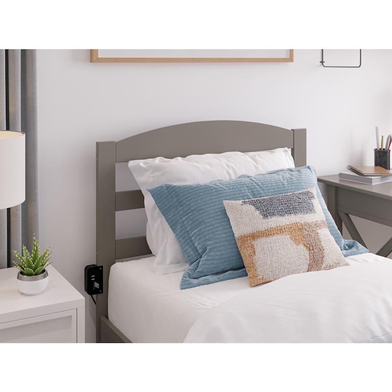 Platform Bed with Trundle & Charging Station - Twin Size Grey - Slat Kit Included