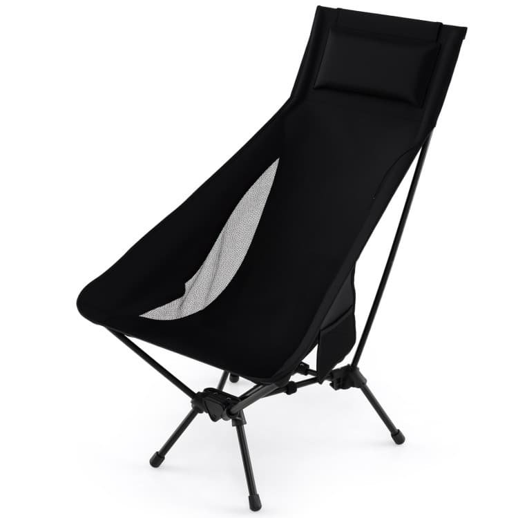 Black Aluminum Camping Chair with High Back, Mesh Seat and Carry Bag