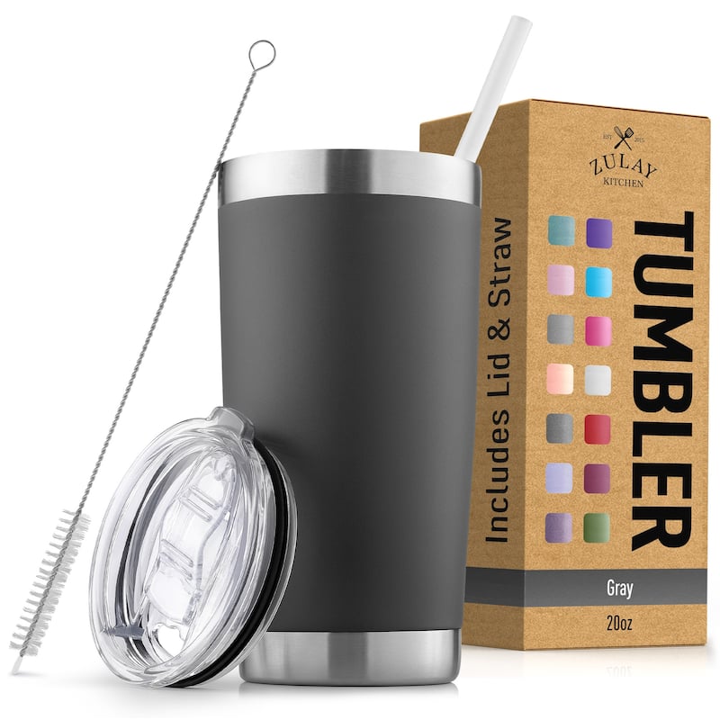 Zulay Kitchen 20oz Stainless Steel Tumbler With Lid and Straw