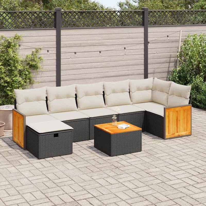 vidaXL Patio Sofa Set with Cushions Outdoor Conversation Furniture Poly Rattan - Black and cream with table - form2 - 21.7 x 21.7 x 14.6 in