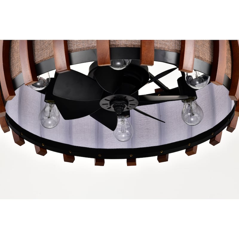 Drevmore Fabric and Wood Lighted Ceiling Fan Fandelier - Brown