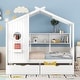 preview thumbnail 2 of 7, White Wooden House Bed with Roof, Drawers, Storage Shelf