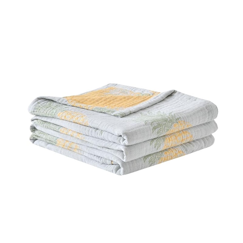 Vintage Cotton Muslin Throw Blanket, Reversible, Breathable for Indoor/Outdoor Use, Picnics, Bedding, or Chair Cover - 104x90" - Pineapple