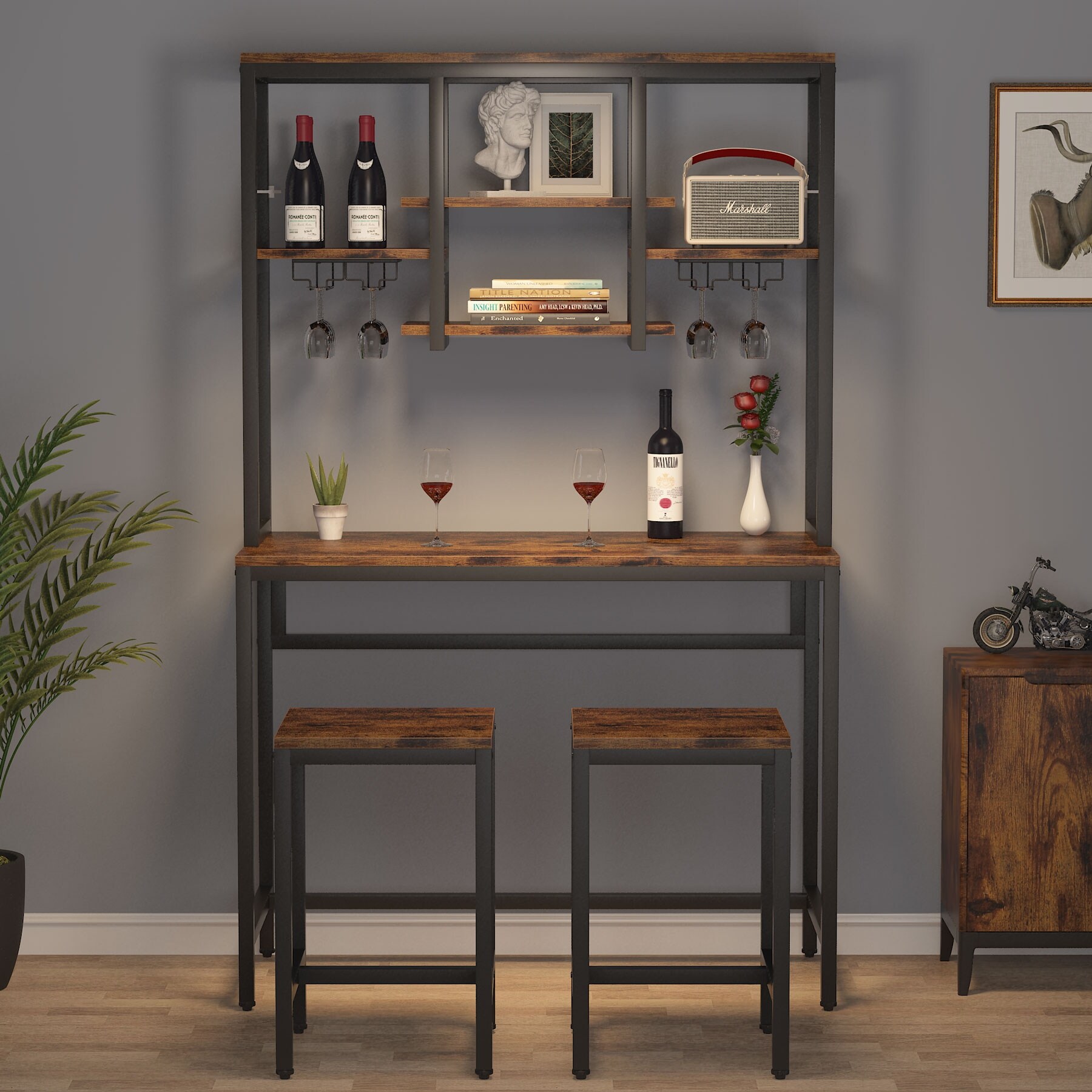 Pub table set sales with wine rack