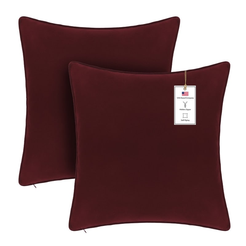 A1 Home Collections Set of 2 Luxurious Soft Velvet Throw Pillow Covers Only, For Sofas, Beds, Vibrant Colors and Hidden Zipper