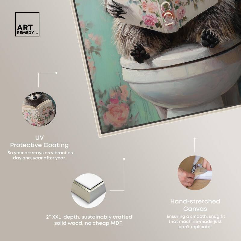 Petite Floral Toilet Raccoon Canvas by Art Remedy