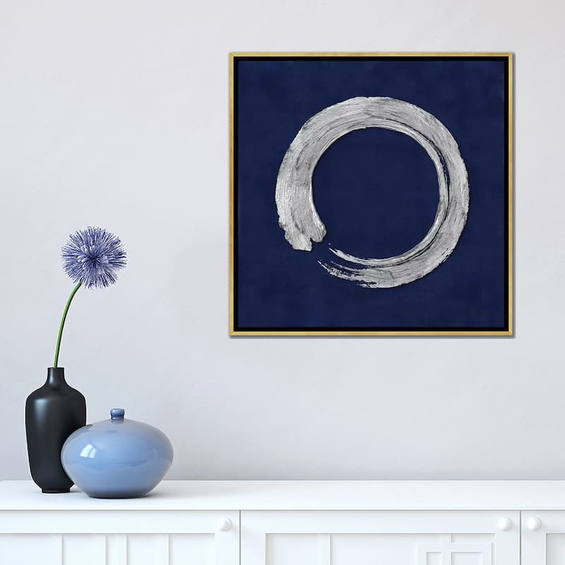 iCanvas "Silver Zen Circle On Blue I" by Ellie Roberts Framed Canvas Print