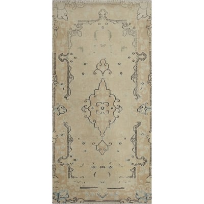 Hand Knotted Oriental 100% Wool Carpet Traditional Medallion Beige & Ivories Kerman Area Rug - 3' 9'' X 1' 9''