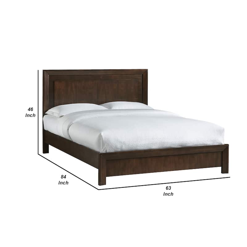 Steve Modern Solid Pine Wood Platform Queen Bed with Metal Legs, Brown