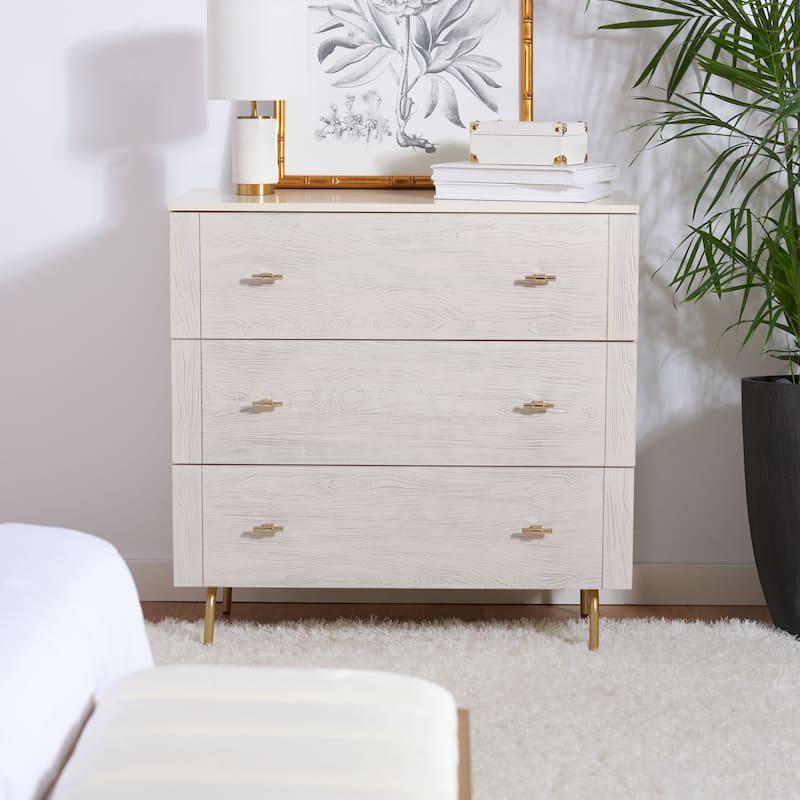 SAFAVIEH Titta 3-Drawer Storage Bedroom Dresser - Cream/White