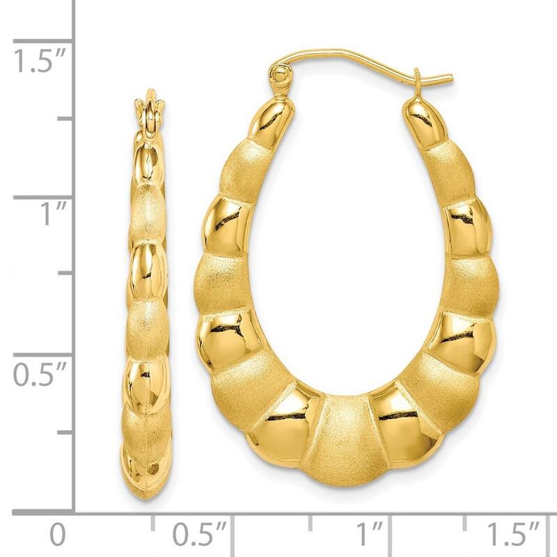 Curata 10k Yellow Gold Polished and Satin Shrimp Creole Hoop Earrings 15x4mm