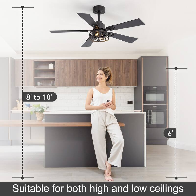 42" Reversible 5-Blade Caged Ceiling Fan with Light and Remote