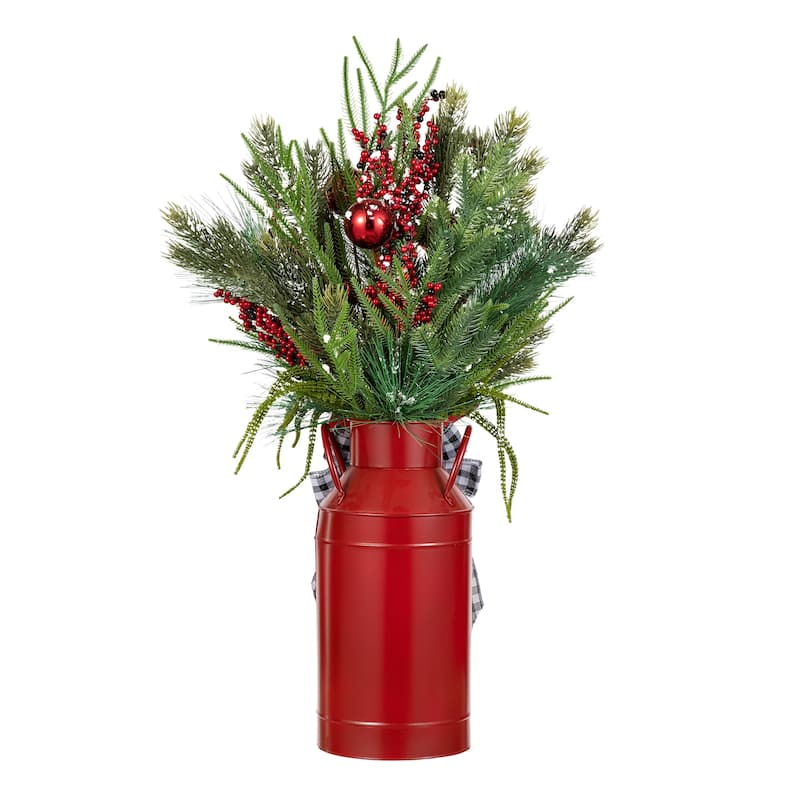 Glitzhome 35"H Christmas Poinsettia Floral Potted Porch Tree Indoor Outdoor Decorations