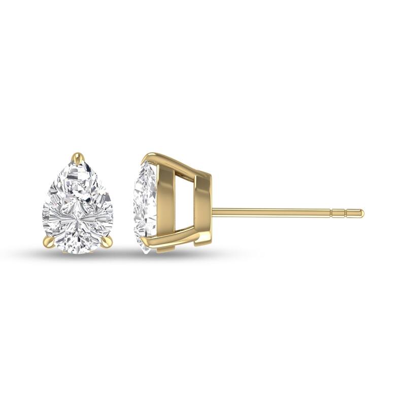 Marquee Lab Grown 3/4 Carat Pear Shaped Solitaire Diamond Earrings in 14K Yellow Gold