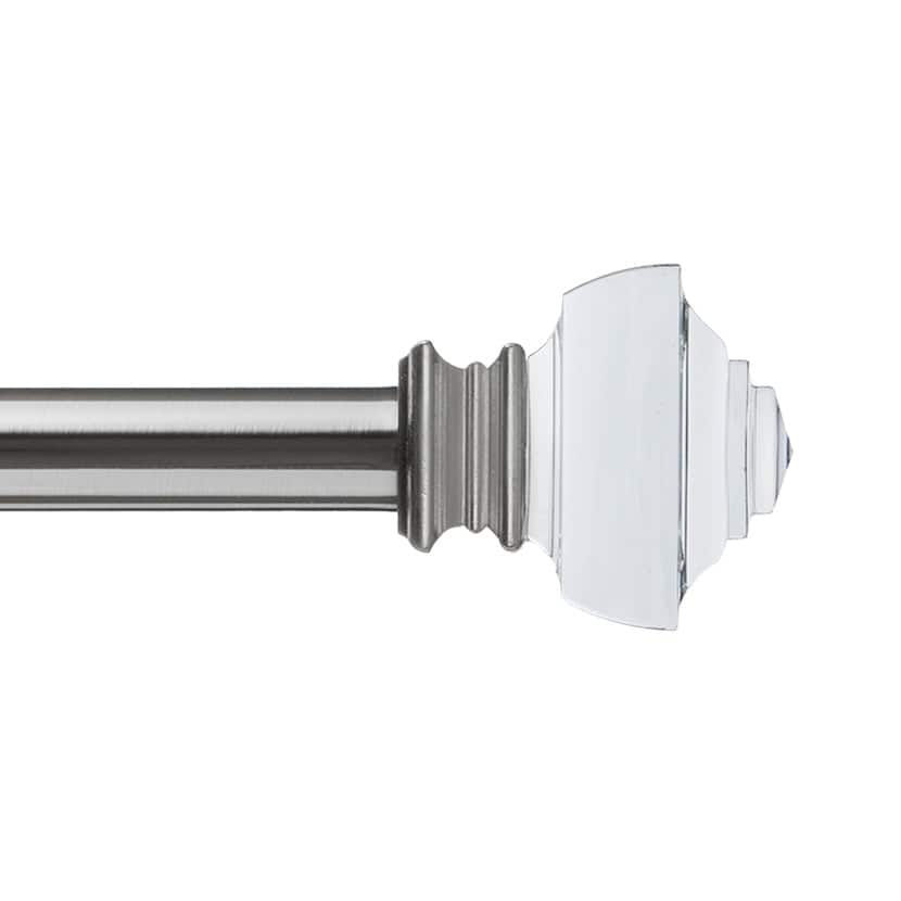 Lumi 1" Single Curtain Rod Set Brushed Nickel- Crystal Square finials