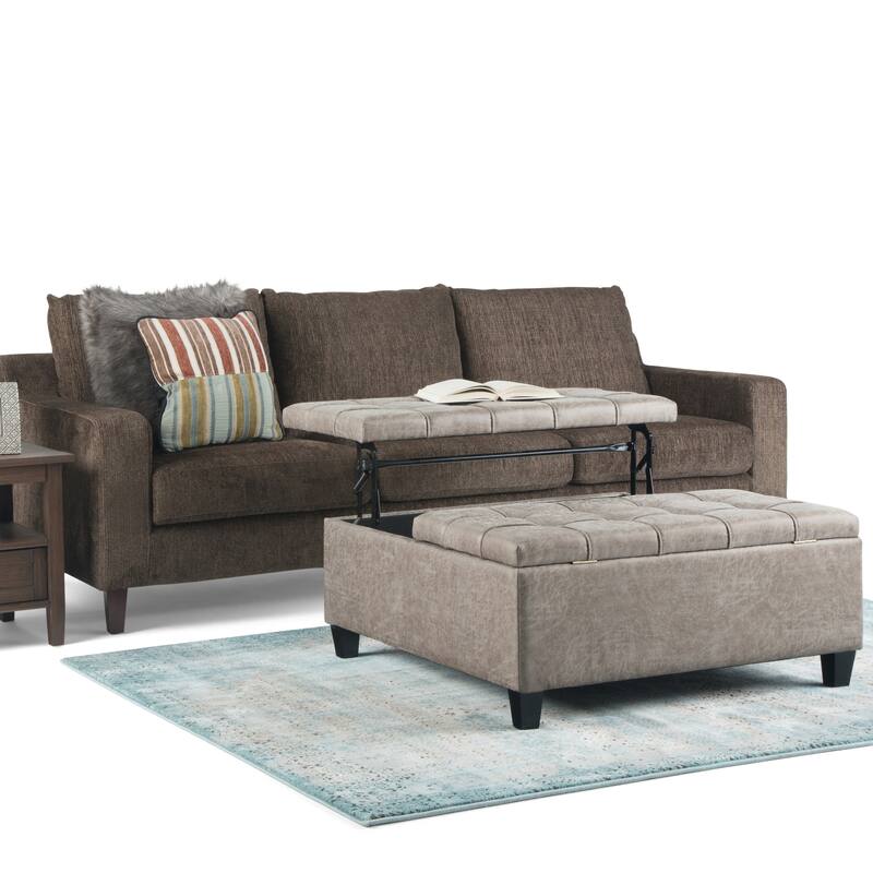 WYNDENHALL Elliot Transitional Table Ottoman - 36"w x 36"d x 16.5 "h - Distressed Grey Taupe