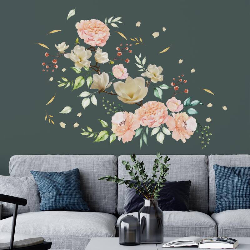 Walplus Wall Sticker Colorful Large Magnolia Flower Art Decal Home Decor - 1 pack - White Magnolia Pink Watercolour Flowers