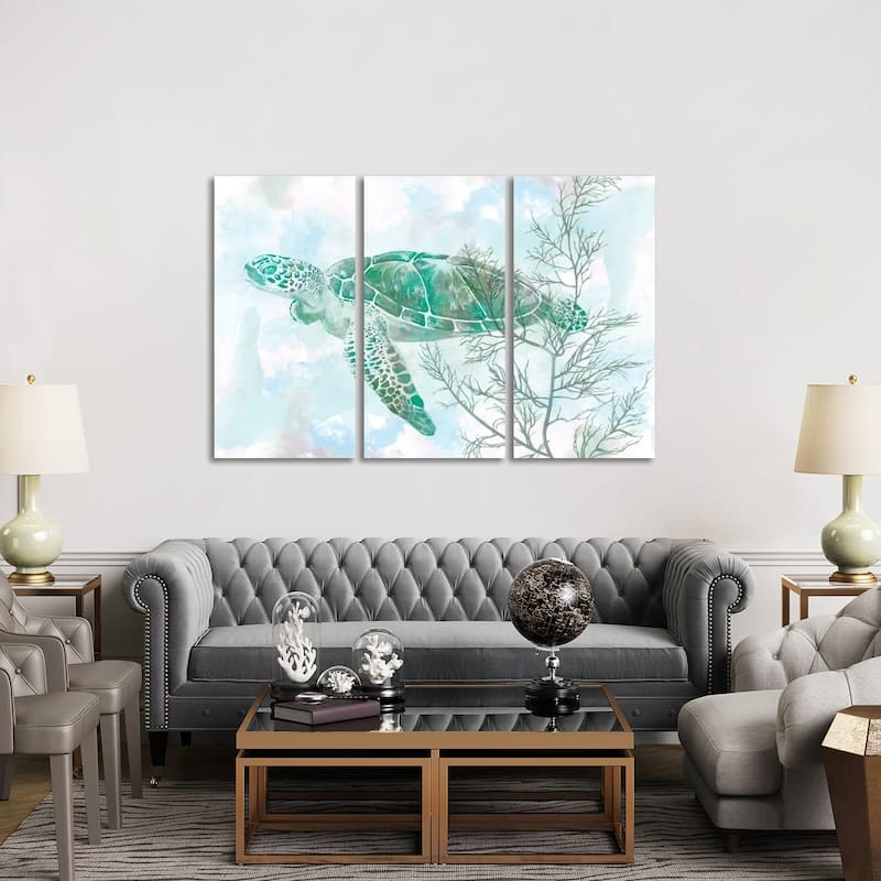 iCanvas "Watercolor Sea Turtle II" by Studio W 3-Piece Canvas Wall Art Set - 40x60x1.5