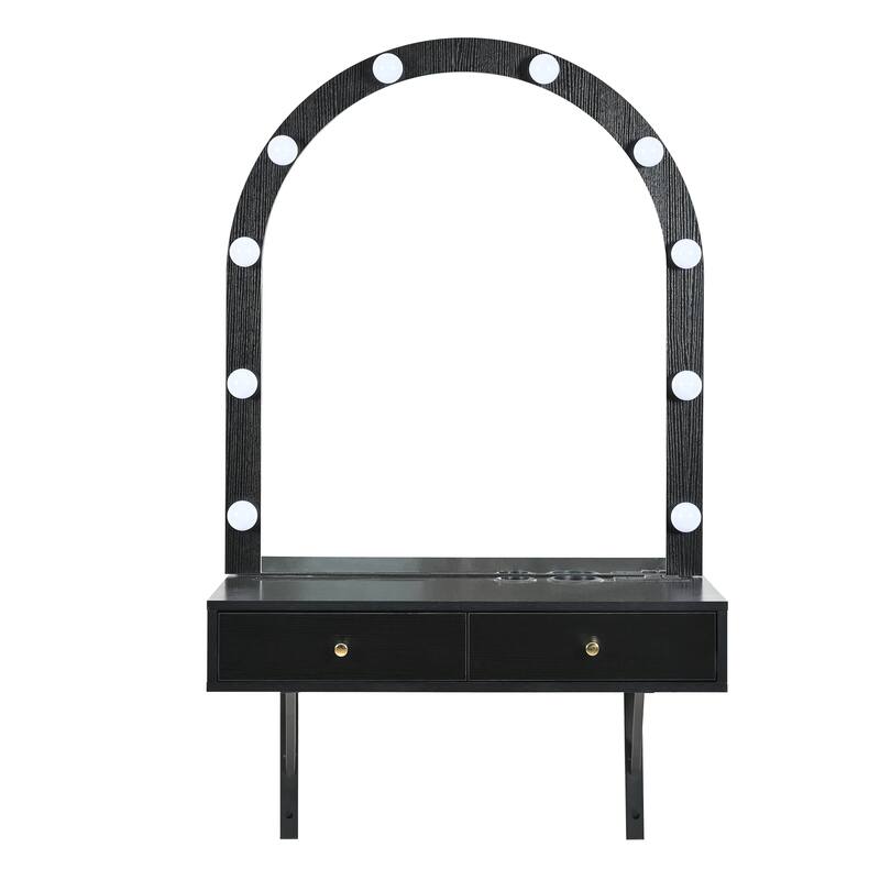 Floating Makeup Vanity Desk with Mirror & 3-Color Lights - Black