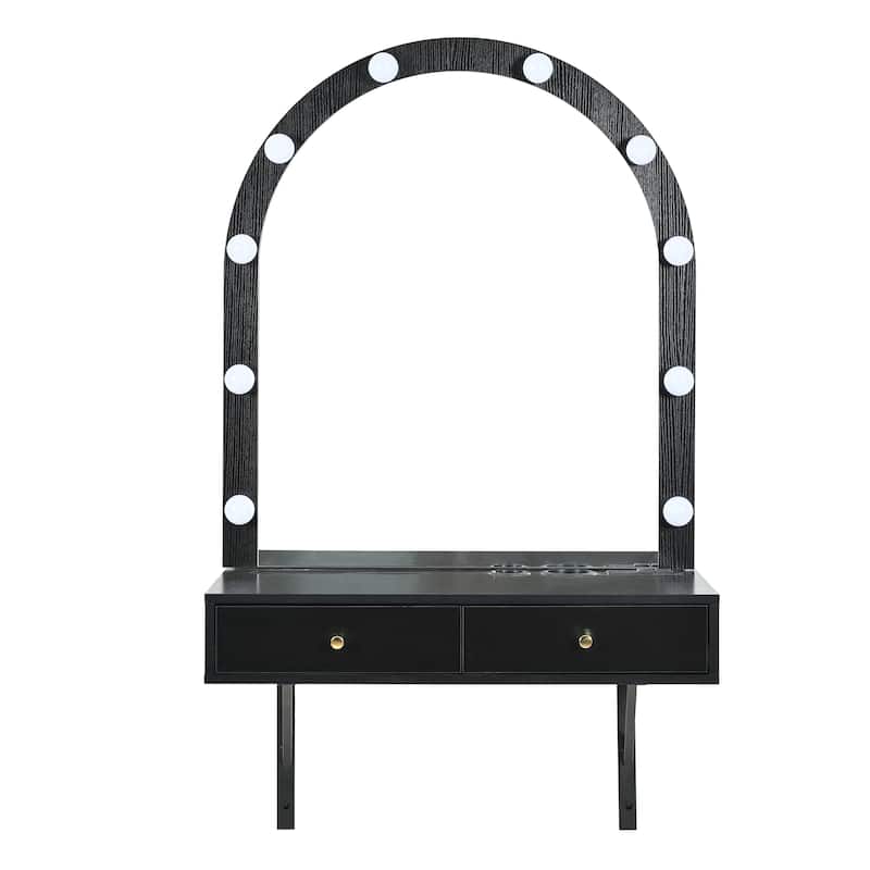 Floating Makeup Vanity with Mirror,3-Color Lights and Power Outlet