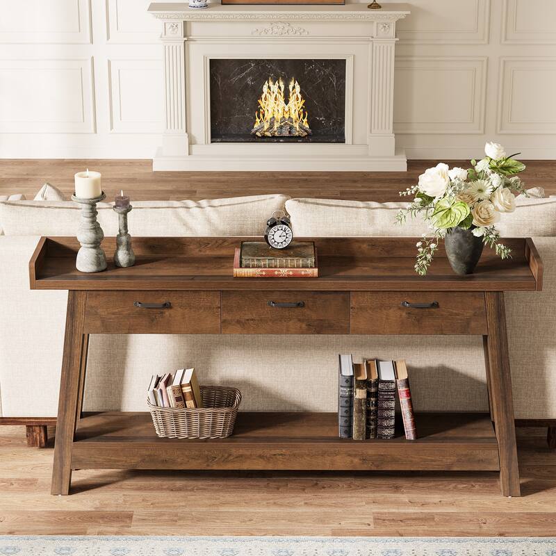 70.9'' Long Console Table with 3-Drawer, 2-Tier SofaTable for Entryway