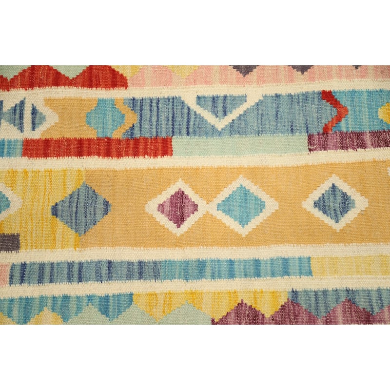 Hand Woven Oriental 100% Wool Carpet Southwestern Modern Multi-Colored Kilim Area Rug - 4' 11'' X 3' 0''