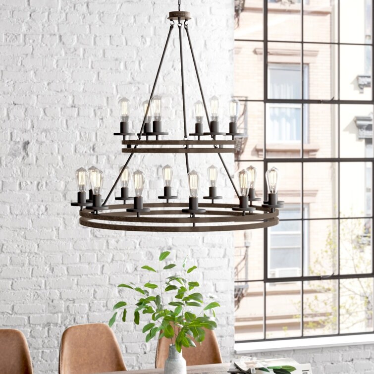 Wagon wheel store lantern chandelier