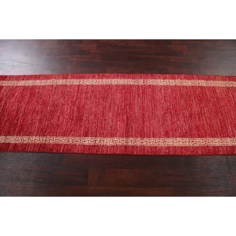 Bordered Gabbeh Kashkoli Oriental Runner Rug Hand-knotted Wool Carpet - 2'7" x 8'10"