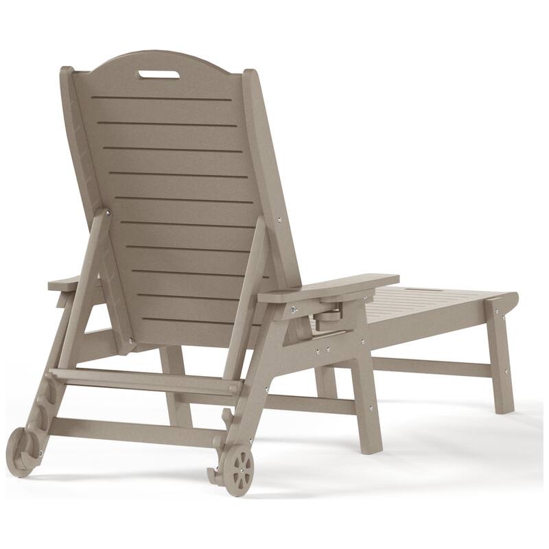 Brighton Outdoor Poly Reclining Chaise Lounge with Wheels & Cup Holder (Set of 2)