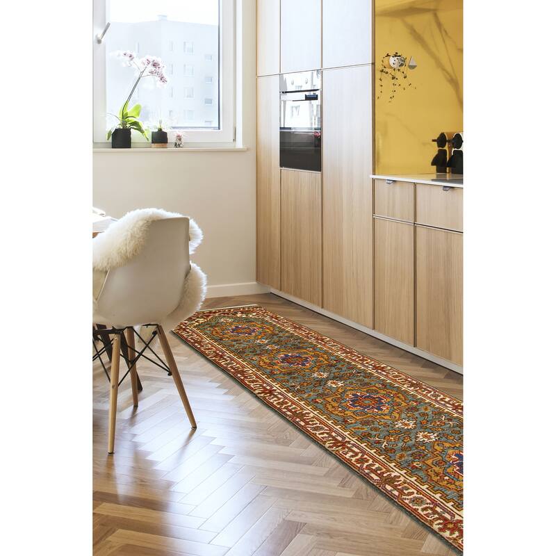 ECARPETGALLERY Hand-knotted Serapi Heritage Teal Wool Rug - 2'4 x 9'8