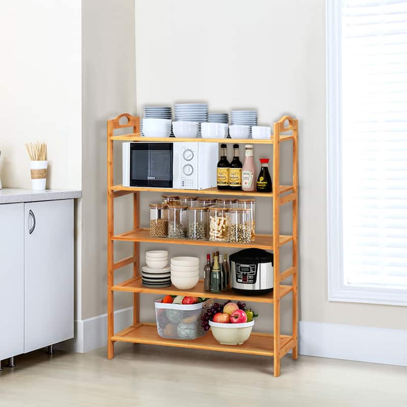 Gymax 5-Tier Bamboo Shoe Rack FreeStanding Shoe Shelf Entryway Shoe - See Details