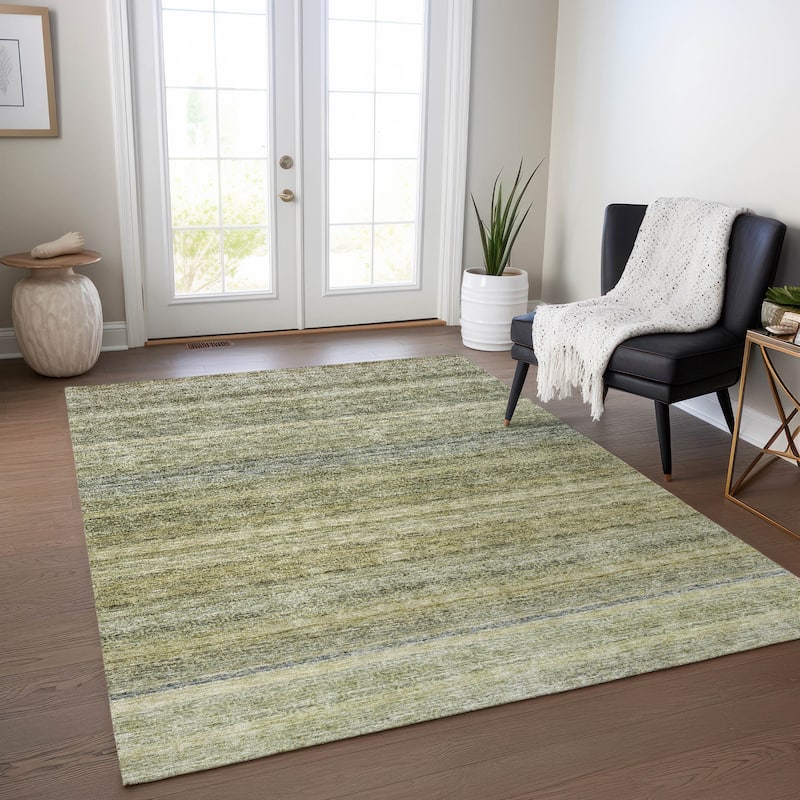 Machine Washable Indoor/ Outdoor Ombre Solid Chantille Rug - Aloe - 5' x 7'6"