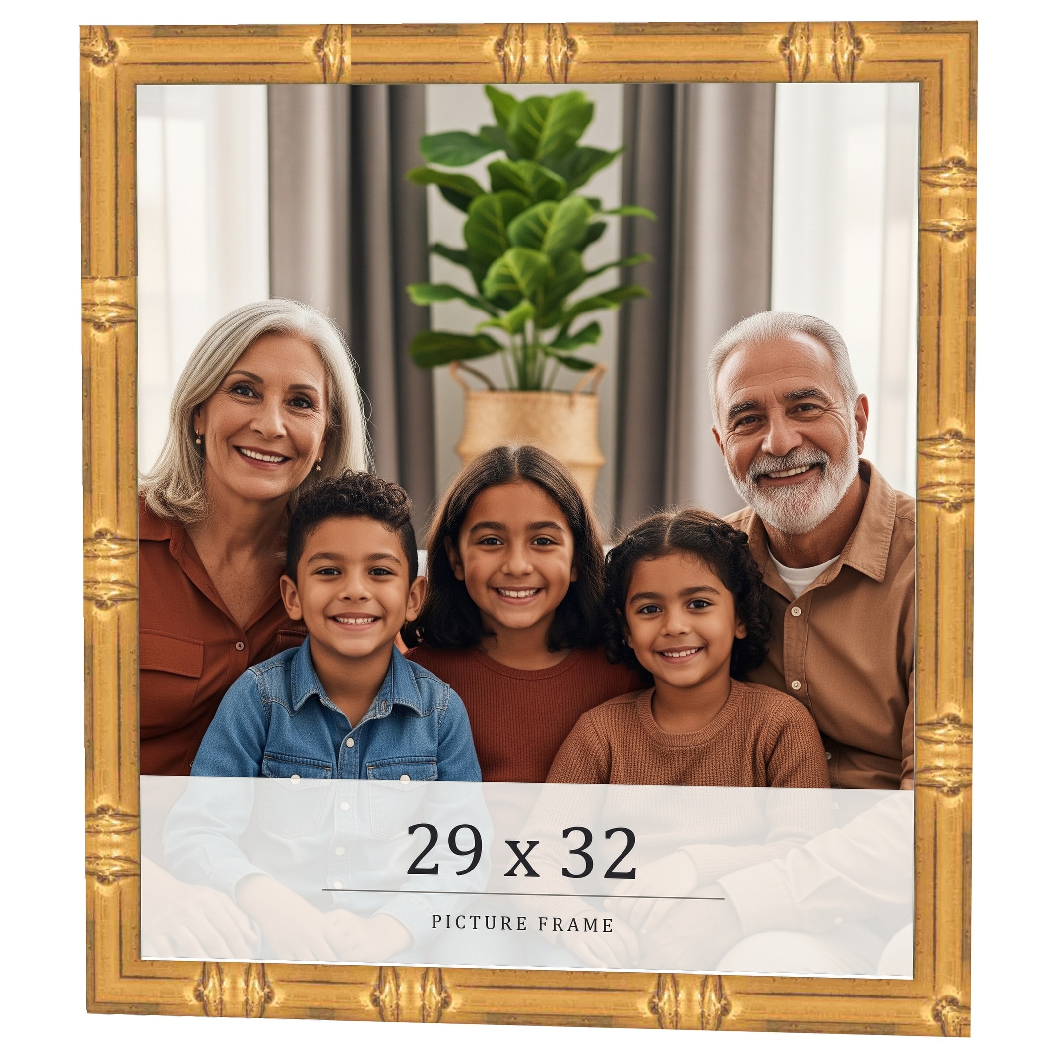 29x32 Frame Gold Bamboo Solid Wood Picture Frame | 1 Inch Moulding