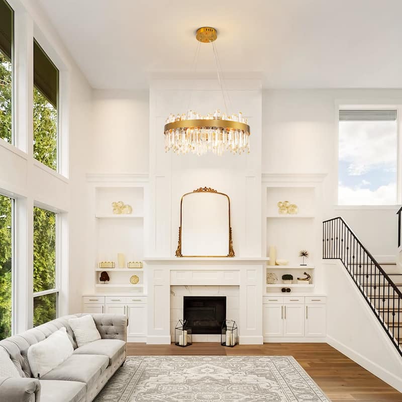 23.6" 12-Light Modern Luxury Gold Dual-Tier Fixture with Crystal Ice Peak Rods, E12 Dimmable for Dining Room