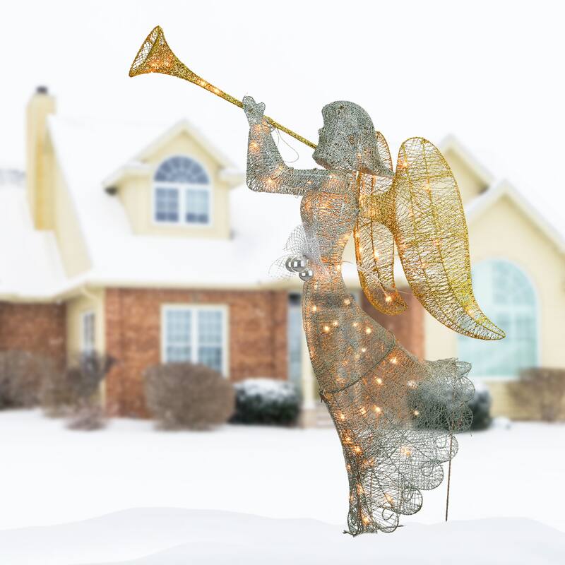 National Tree Company 4 ft. Prelit Christmas Angel Decoration - Silver - 4 ft