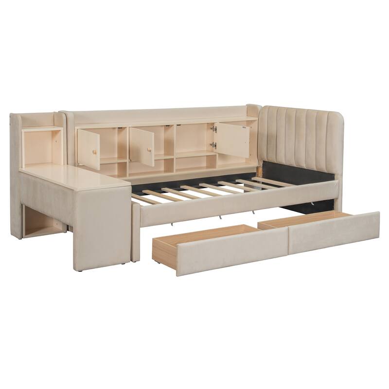 Versatile Twin Size Upholstered Daybed with Built-In Desk and Storage Function by Harper&Bright Designs
