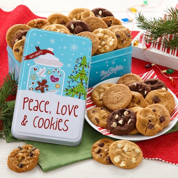 Mrs. Fields Peace, Love & Cookies 30 Nibblers® Bite-Sized Cookies Tin. Opens flyout.