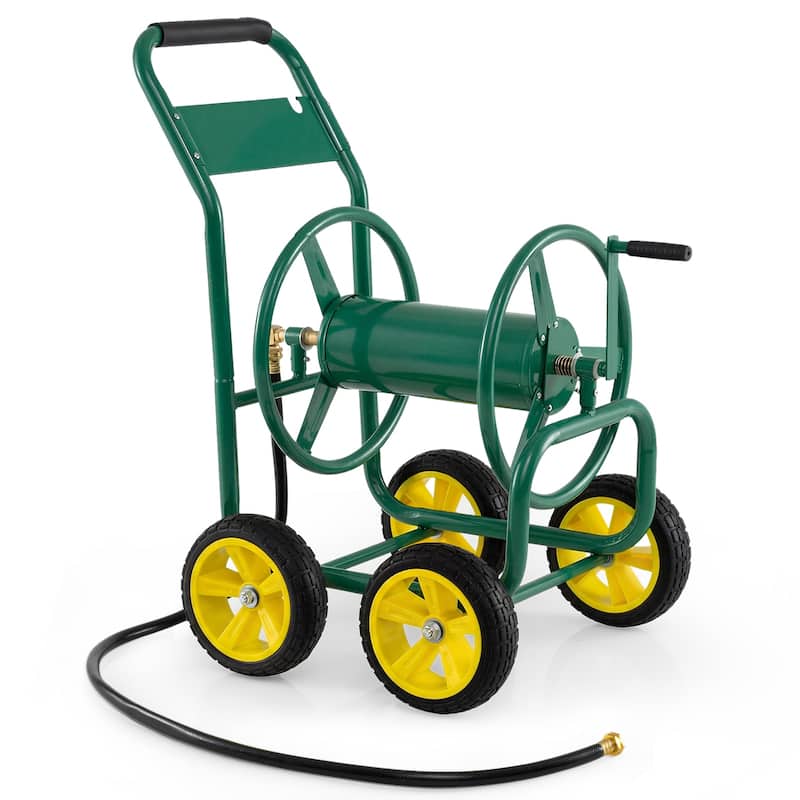 Gymax Garden Hose Reel Cart 4 Wheels 330 ft 5/8'' Large Capacity for - Green