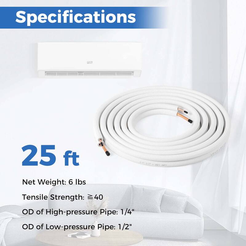 Costway 25/50 FT Air Conditioning Copper Tubing Hose Extension for
