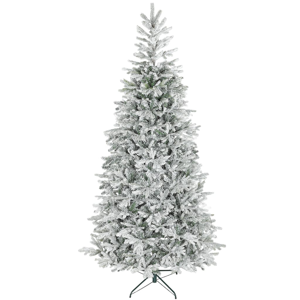 HOMCOM 9 ft Artificial Frosted Christmas Tree with Realistic Branches, Wide Full Spruce Holiday Decor, Hinged Xmas Tree