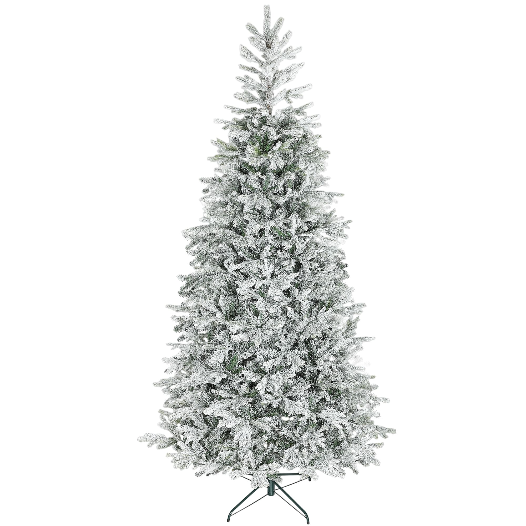 HOMCOM 9 ft Artificial Frosted Christmas Tree with Realistic Branches, Wide Full Spruce Holiday Decor, Hinged Xmas Tree