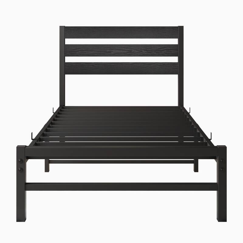 Platform Bed Frame with Rustic Vintage Wood Headboard, Strong Metal Slats Support Mattress Foundation