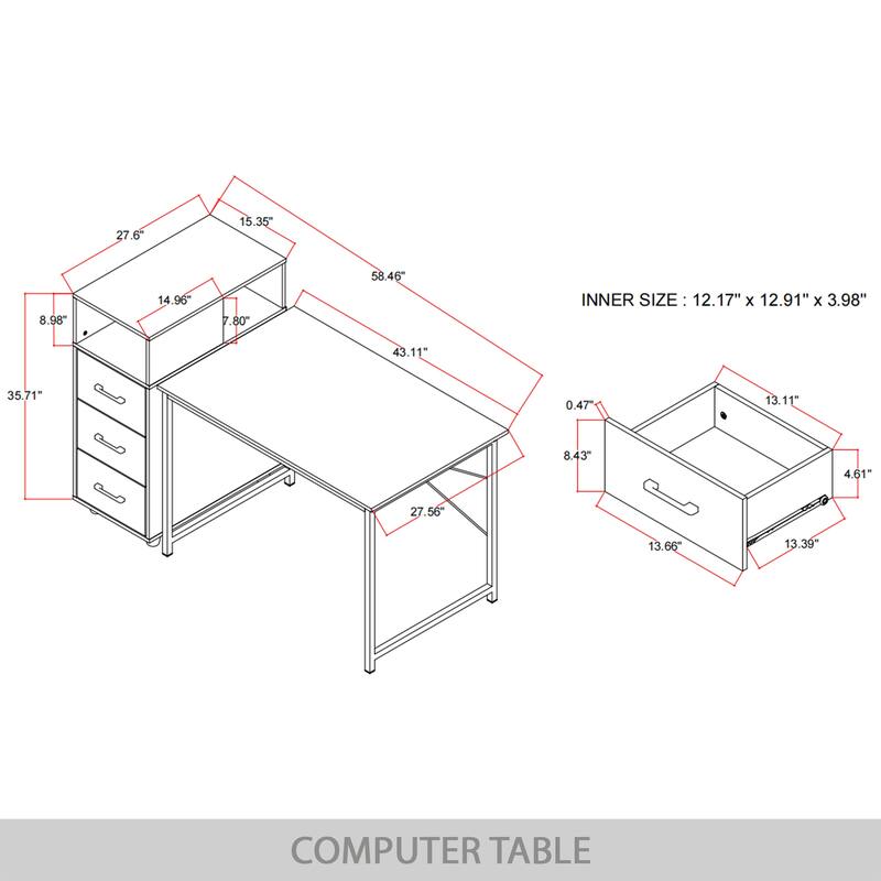 CraftPorch Shabby Chic Writing Desk with Side Cabinet
