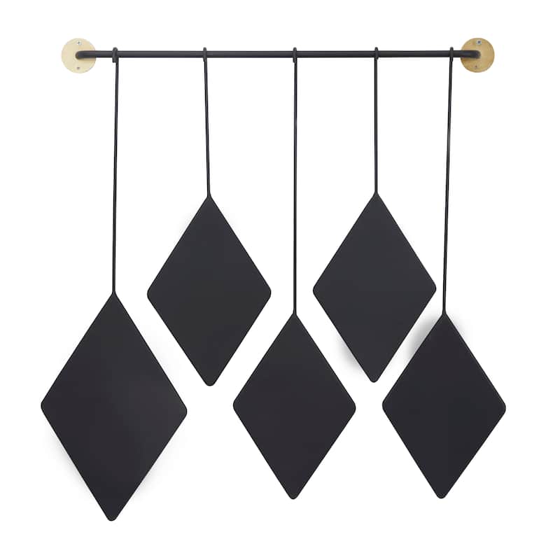 Black Metal Diamond Shapes Wall Mirror with Hanging Bar - 27"W, 27"H